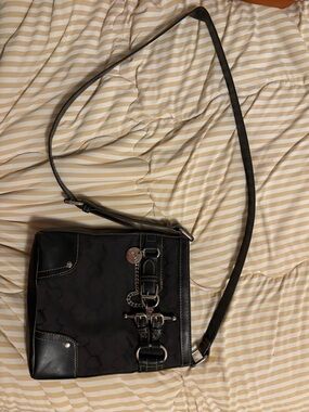 Black Women's Crossbody Bag with Silver Accents
